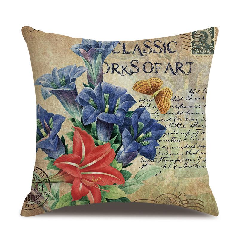 Linen Pillowcase American Rustic Rose Sofa Cushion Cover Retro Style Car Home Soft Decoration