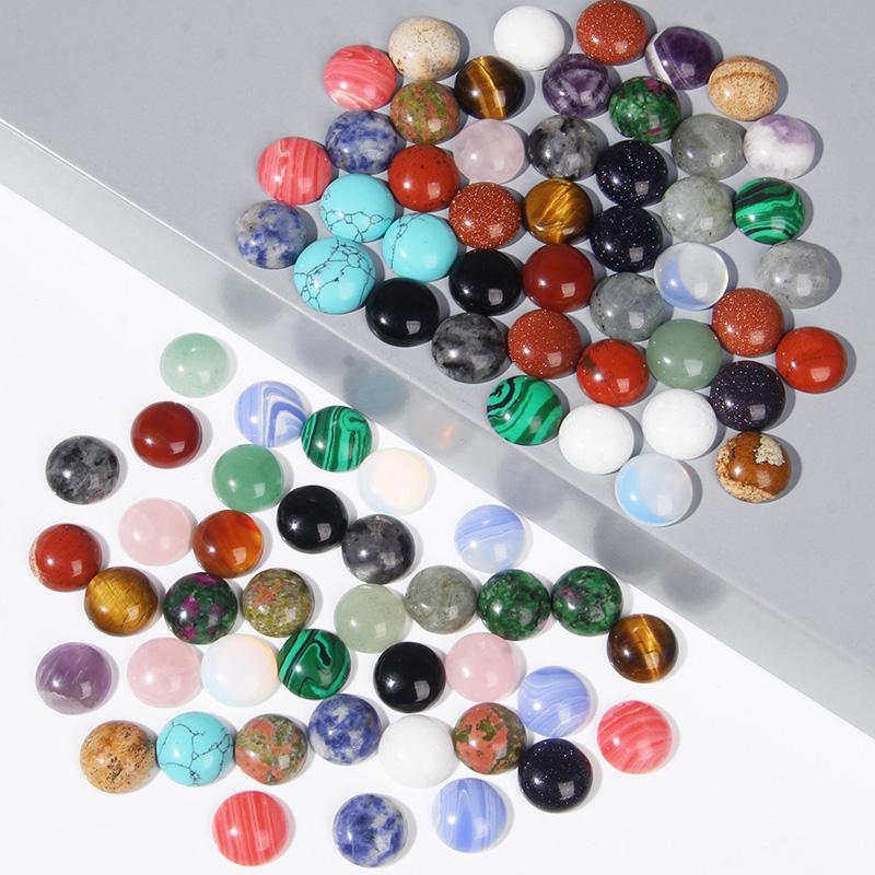 4-14MM 10pcs/lot Round Natural Stone Cabochon Beads Loose Gem Cabochon DIY Ring Pendants Necklace Accessories Needlework