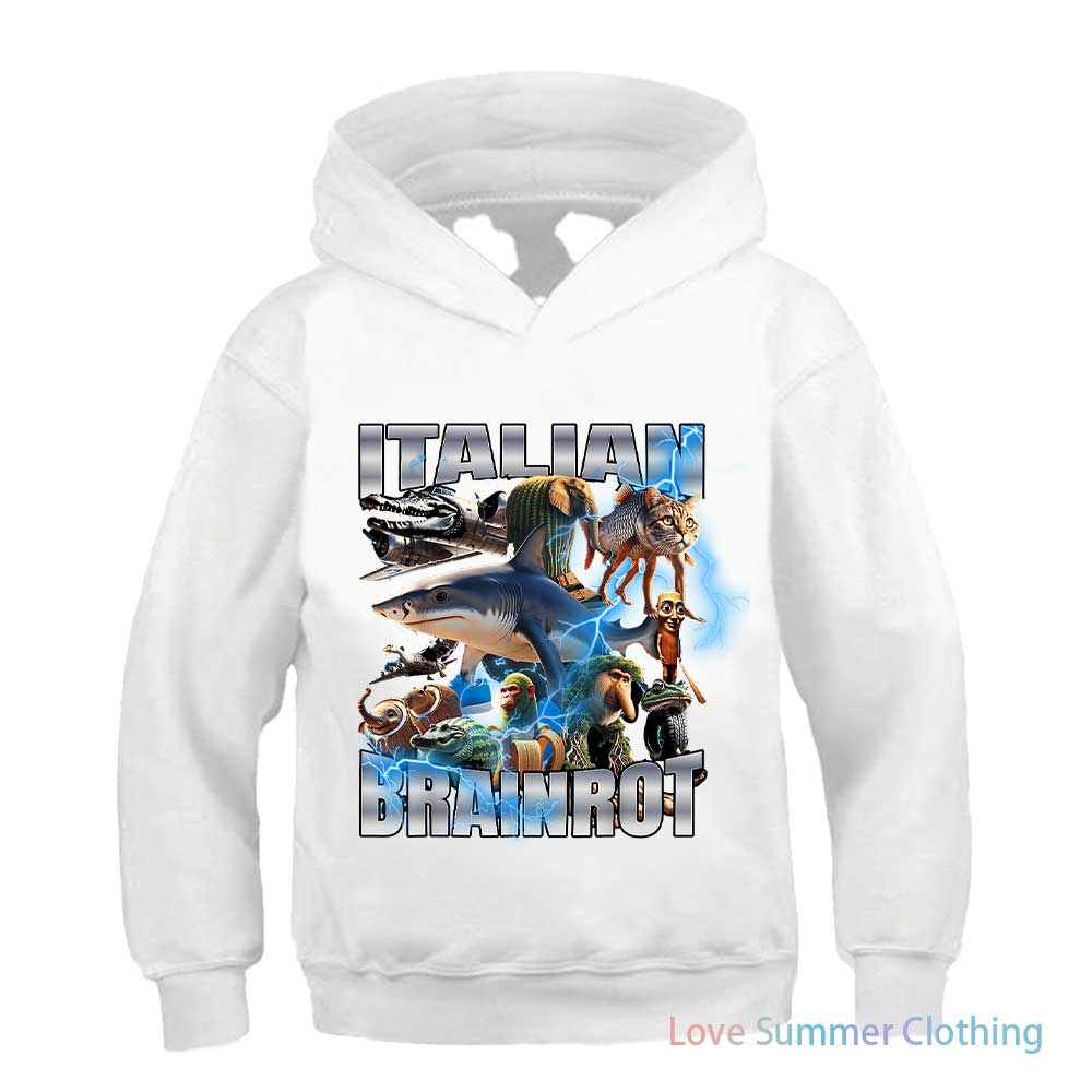 2025 Italian Brainrot Funny Kids Hoodie Boy’s Tralalero Tralala Tung Tung Sahur Bombardiro Crocodilo Brr Brr Cappuccino Hoodie