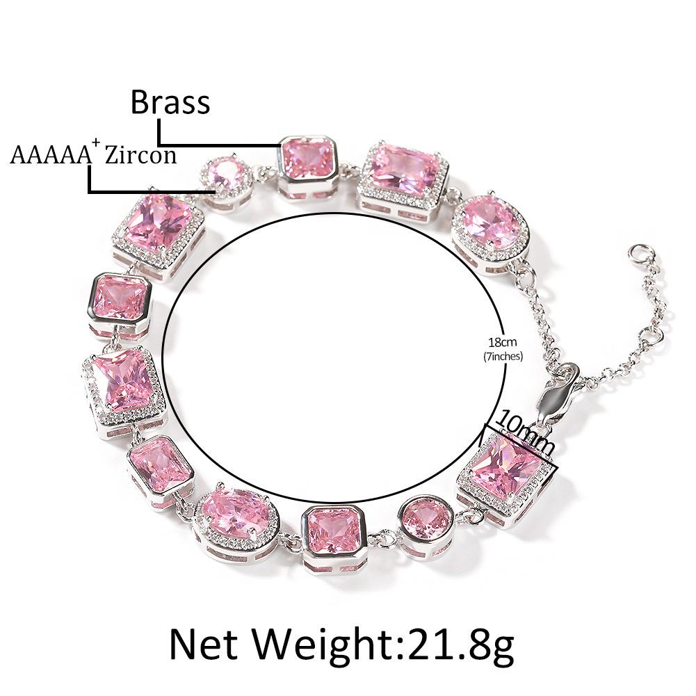 2026 European and American Temperament Light Luxury Geometric Pink Gemstone Bracelet Simple and Sweet Bracelet Summer Female Senior Feeling
