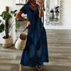 Women Plus Size V Neck Short Sleeve Printed Casual Straight Long Dress