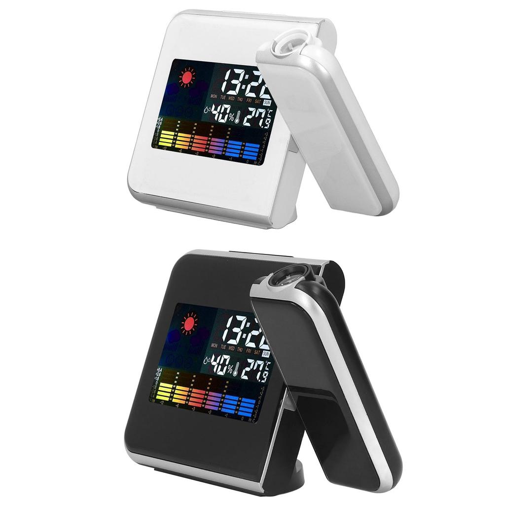Weather Station Clock Temperature Humidity LCD Color Display LED Backlight Snooze Function Projectio