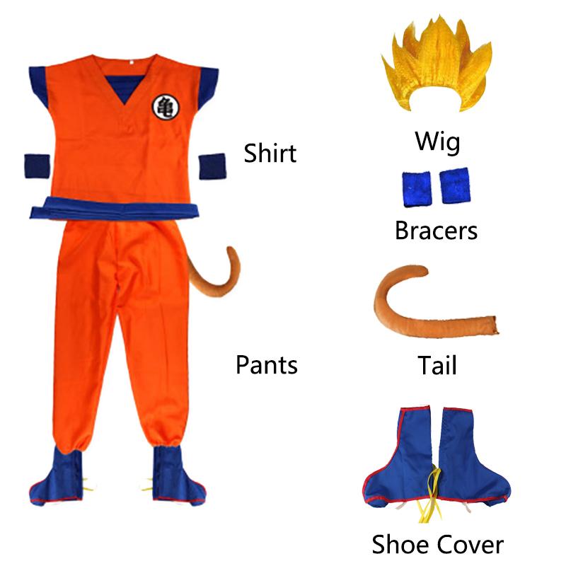 Halloween Kids Adult Goku Costume Anime Son Goku Cosplay Costume Uniform Wig Gift Halloween Carnival Party Clothes for Man Woman