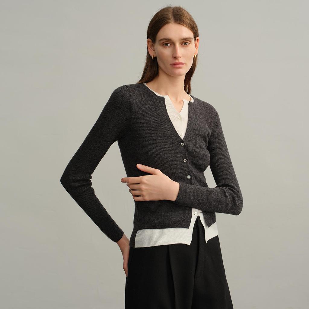 Women's Pure Wool Cardigan - German Yanzhi Yarn, Two-Piece Knit, Long-Sleeve Sweater Coat