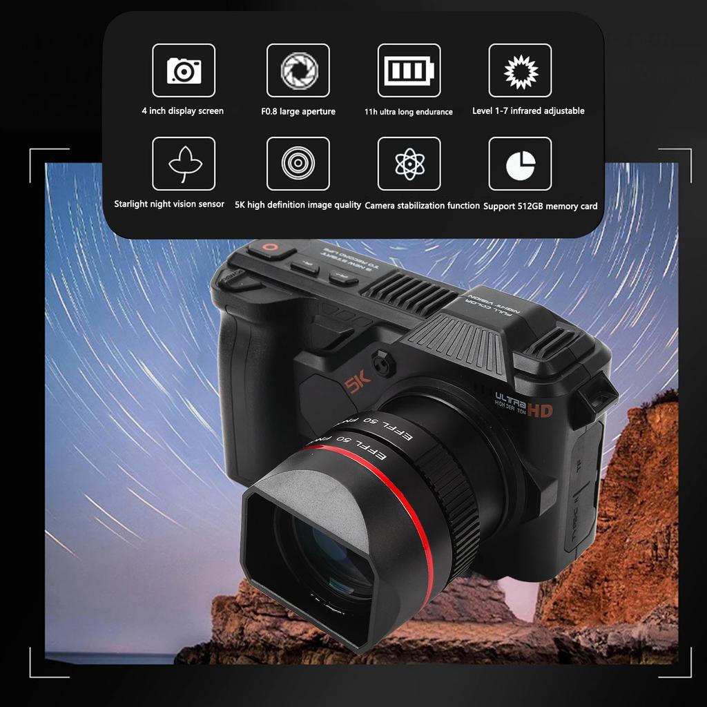 5K 50MP Digital Camera Wifi Vlogging Camera with 4 Inch Screen 50X Digital Zoom Full Color Night Vision for Photography Video