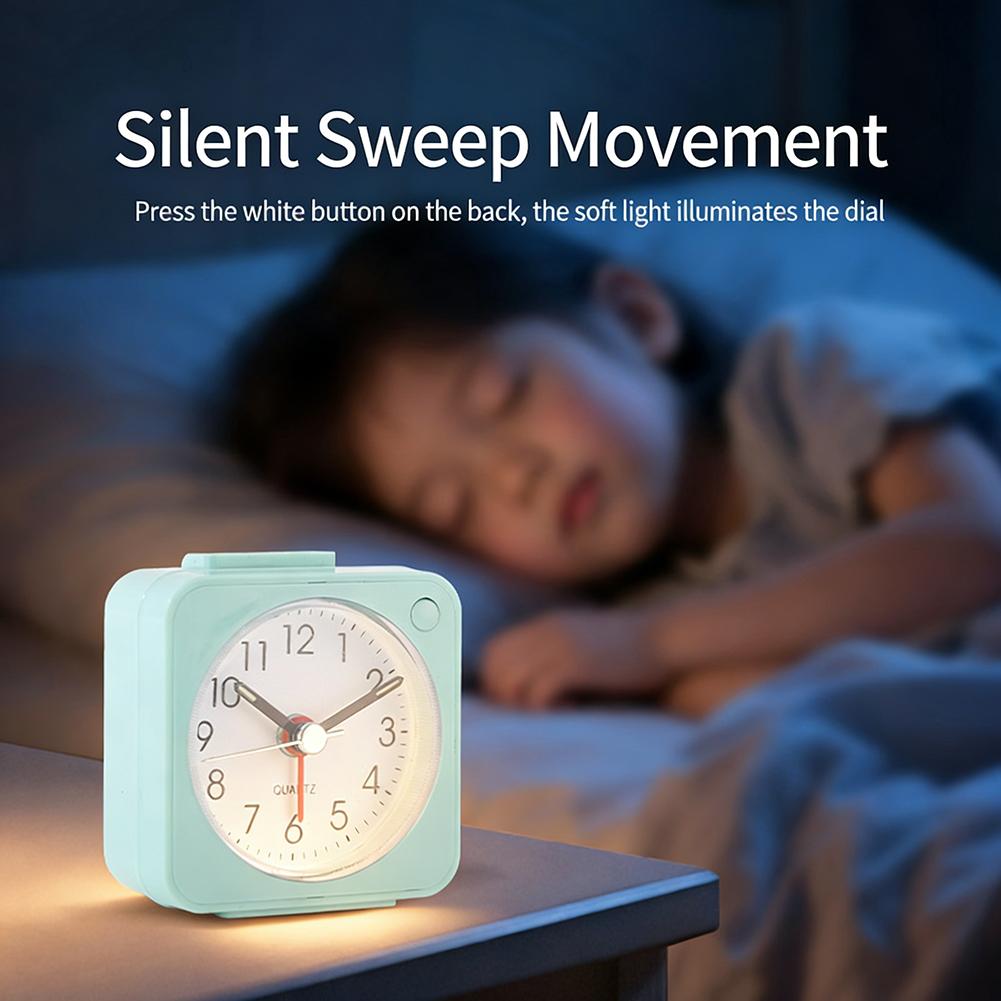 Mini Size Squared Alarm Clock For Travel Silents No Ticking Travel Alarm Analog Clock Gentle Night Light For Dark Hours Bedside