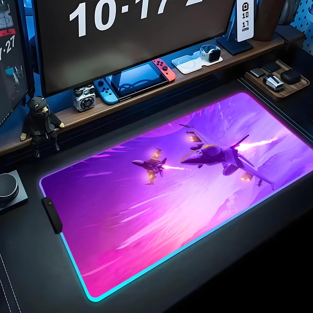 Jet Airplane Mouse Pad RGB Gaming Mousepad Big LED Pad PC Desk Mat Luminous Mouse Pad Large Keyboard Mats Table Rug With Backlit