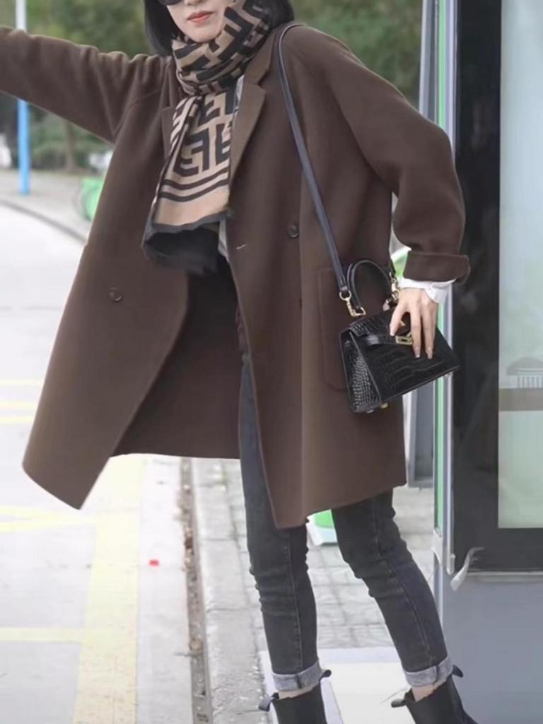 2025 Damen Midilanger Wollmantel im koreanischen Stil, doppelseitig