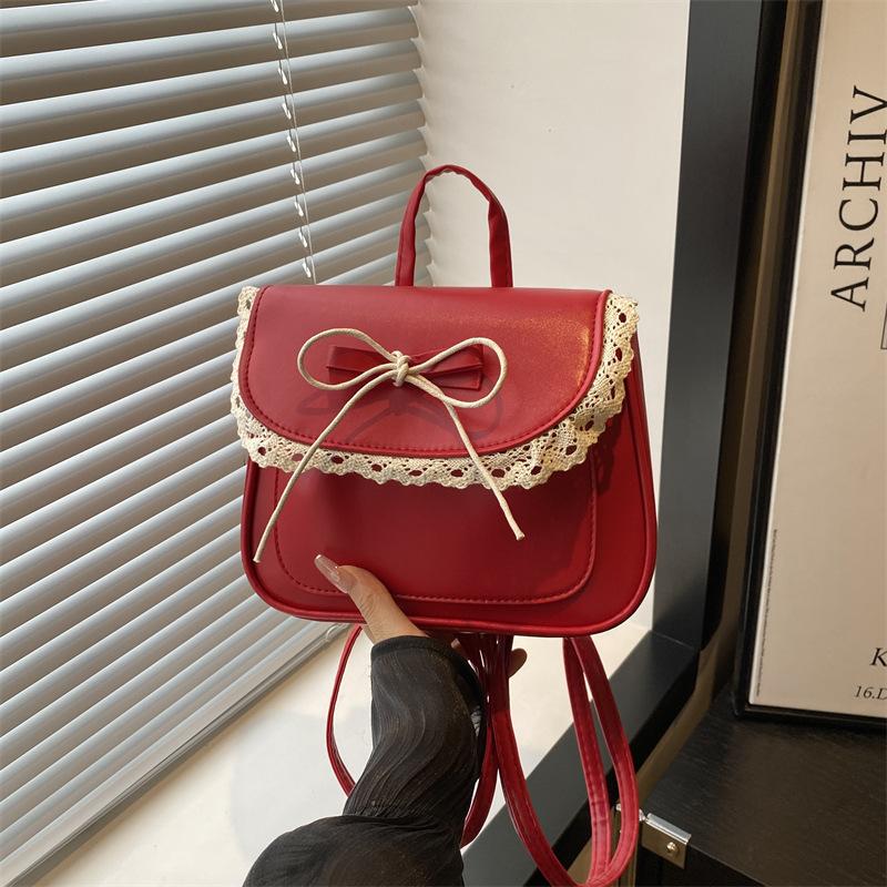 

Summer lace 2025 solid color casual bow simple new trendy fashion double shoulder single shoulder crossbody backpack красный