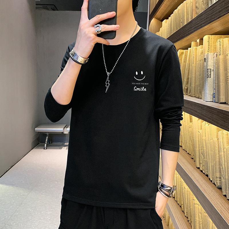 

Весенне-летняя хлопковая футболка с длинными рукавами, мужская свободная молодежная футболка с круглым вырезом, мужская одежда S чёрный
