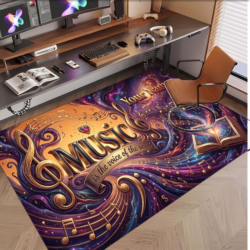 Music General Theme Soft Crystal Velvet Rug Custom Name & Text Print Non Slip Floor Rug for Bedroom Living Room