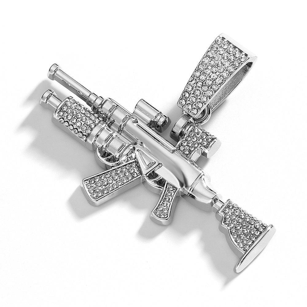 Diamond Gun Jewelry Alloy Simulation Ak Weapon Model Flash Diamond Jewelry Hip Hop Men'S Necklace Full Diamond