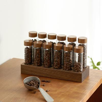 Tube en verre pour grains de café avec outil en bois Tubes en bouteille Stockage des grains Bidons hermétiques en bois scellés