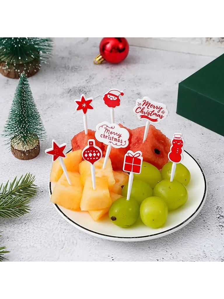 8 Stück Fröhliche Weihnachten Tier Obstgabel Lebensmittelqualität Mini Cartoon Kuchen Obst Zahnstocher Bento Lunch Bento Party Dekoration