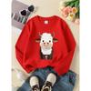 Girls' Crewneck Sweatshirt - Cute White Cow with Brown Horns And Machine Washable, Spring And Autumn