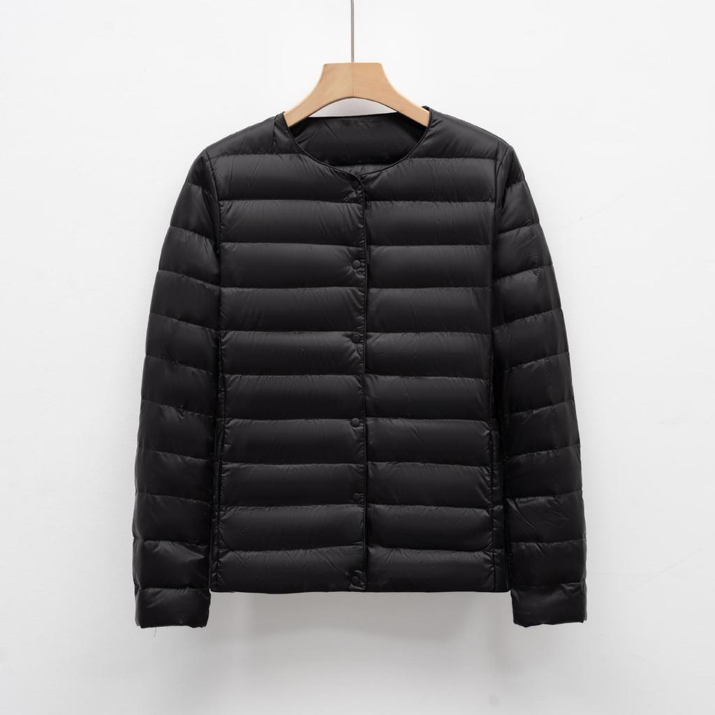 Luz de Inverno Jaqueta Simples Quente de Outono e Inverno Feminina de Gola Redonda Curta