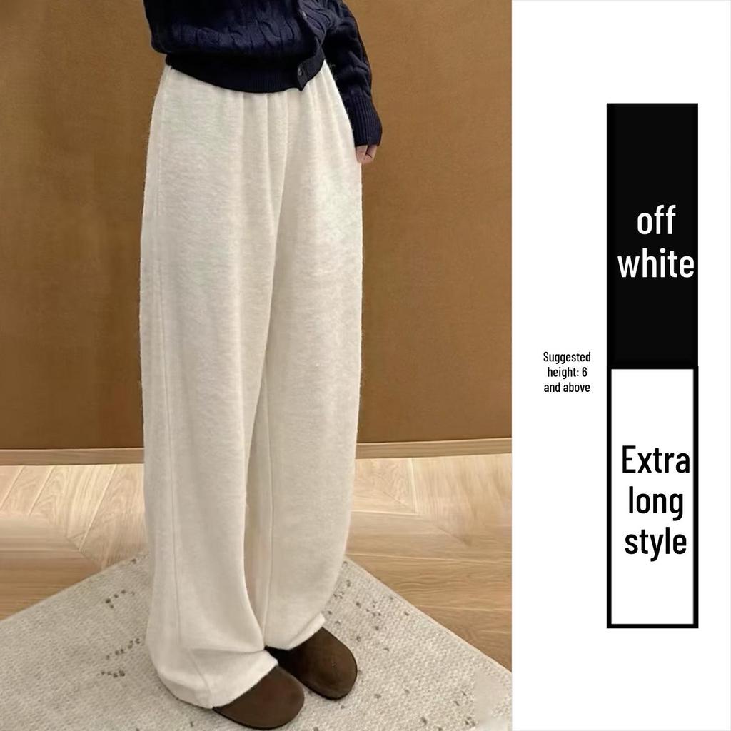 Women's Charcoal Grey High Waist Cashmere Wide-Leg Pants - Korean Style Autumn/Winter 2025