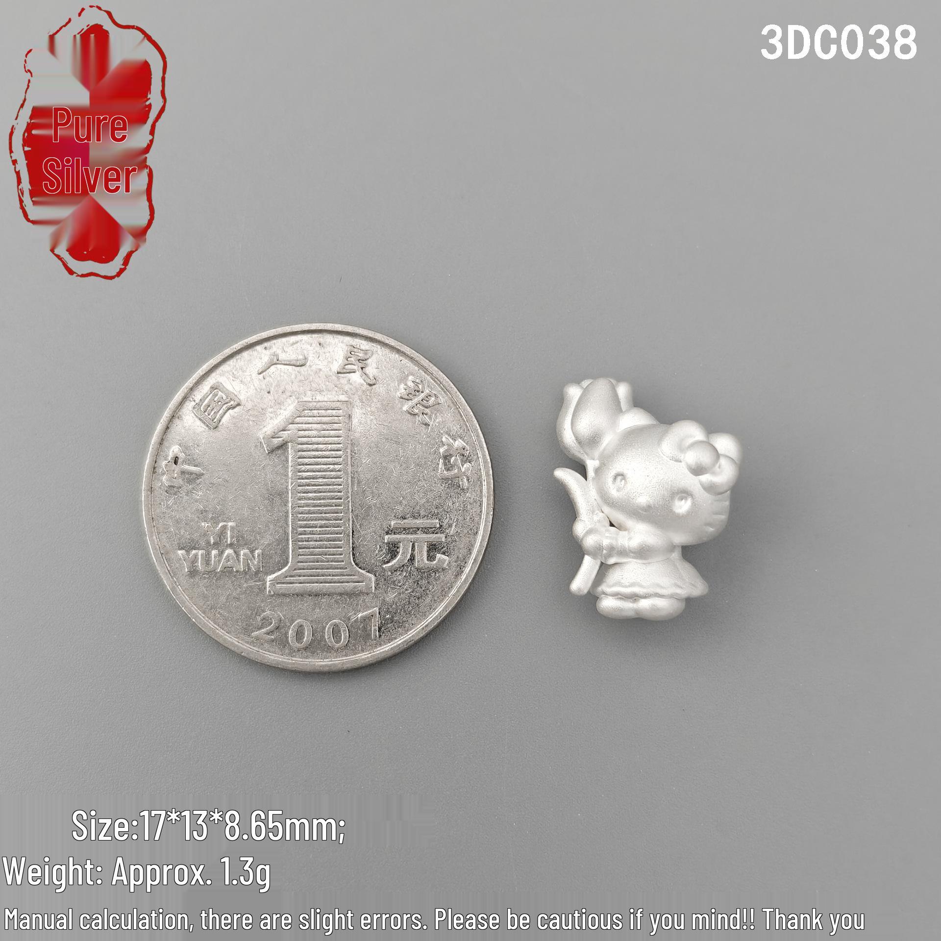 S999 Sterling Silver 3D Cat Tulip Bracelet Beads - Fashionable DIY Spacer Beads 999 Pure Silver: Price for One