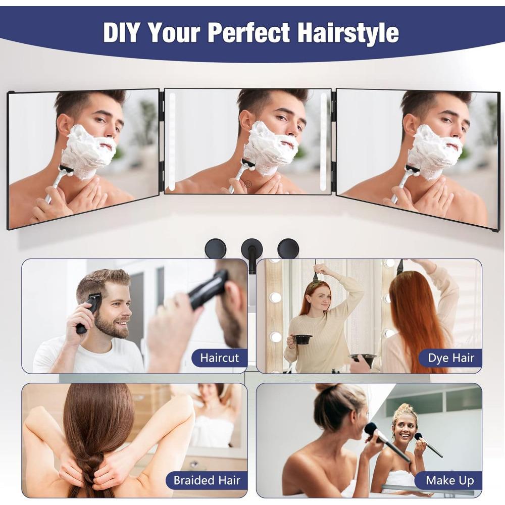 Retractable Hanging Three-fold Mirror for Home Haircutting and Bathroom Use