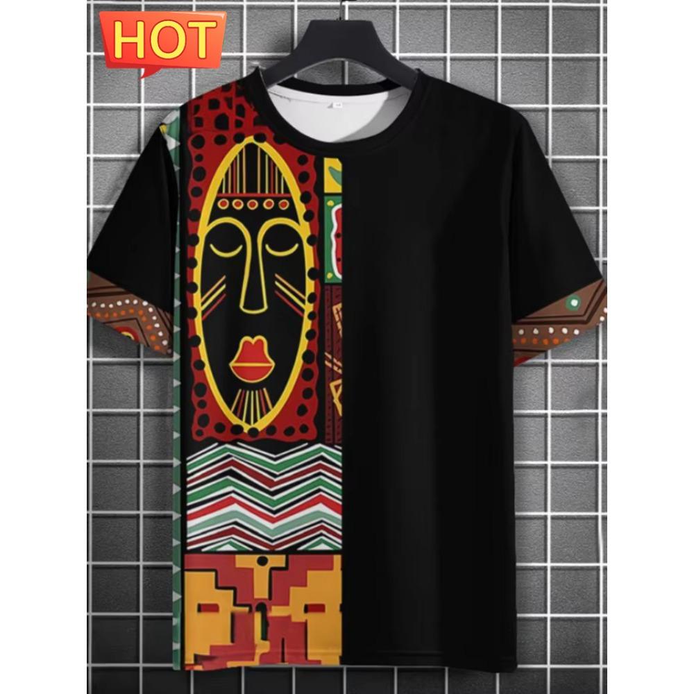 Męska koszulka z nadrukiem graficznym 3D w stylu vintage afrykańskim, letnia, do noszenia na zewnątrz, z krótkim rękawem, męskie topy, nowa moda, męska odzież
