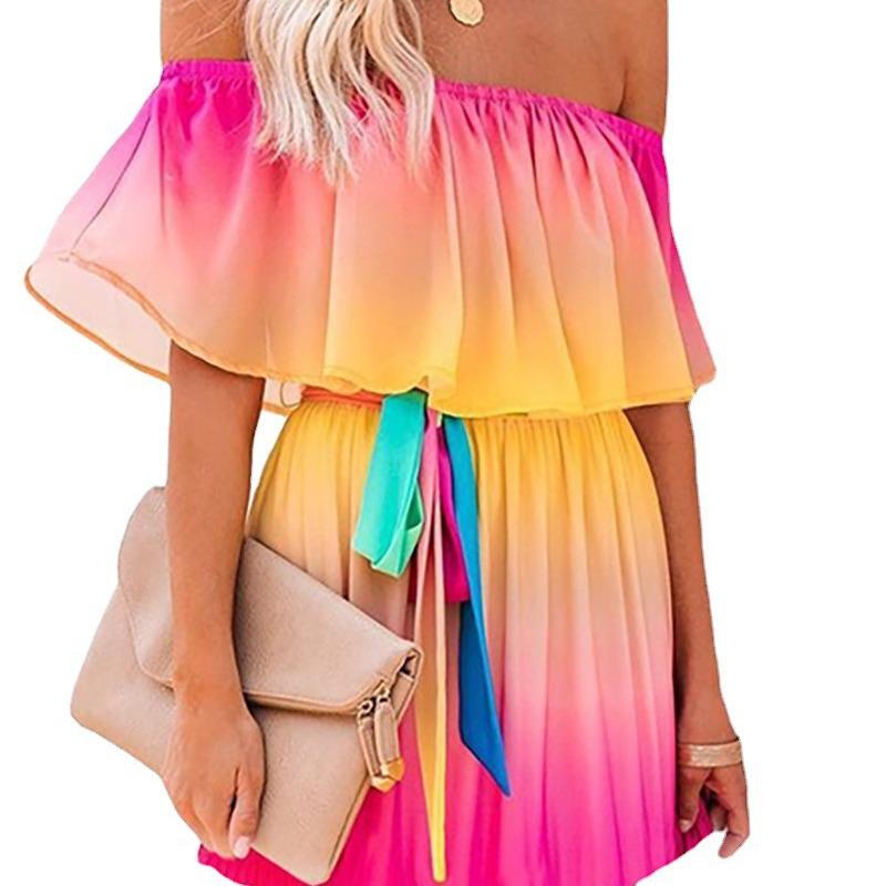 Off-the-Shoulder Cross-Border Evening Dress with Print Design