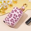Leopard Pattern Car Key Case for Men and Women Motors Key Cover Leather Car Key Holder with Keychain Car Accessories Coffee Pink