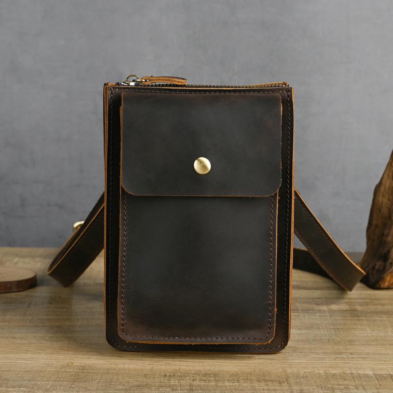Retro Genuine Leather Waist Bag – Multifunctional Crossbody Pouch for 6-inch Phones