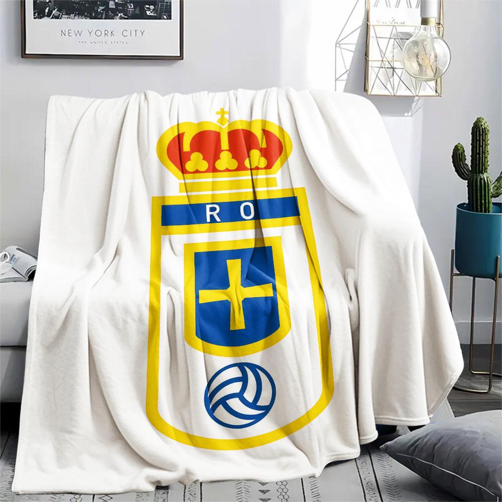 Real Oviedo Printed Flannel Blanket, soft throw for bedroom sofa, washable,soccer fan merchandise, great gift.