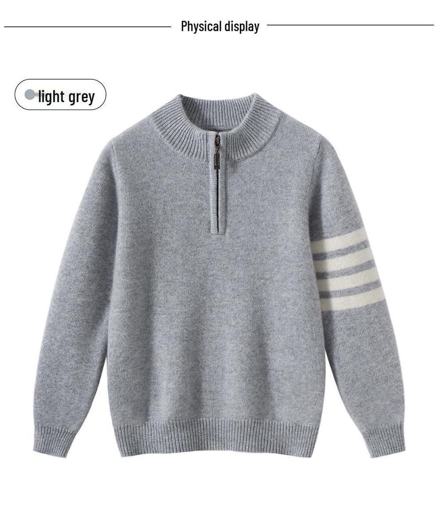 Unisex Youth TB Half-Zip Cashmere Sweater with Classic Four-Bar Design