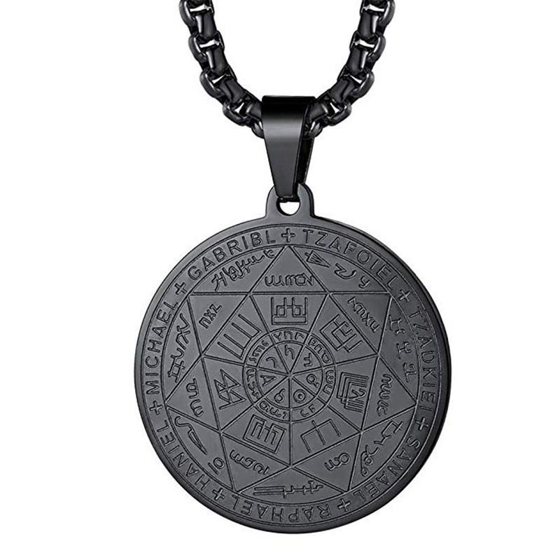 Collier pour homme en acier inoxydable avec pendentif cercle magique des sept archanges