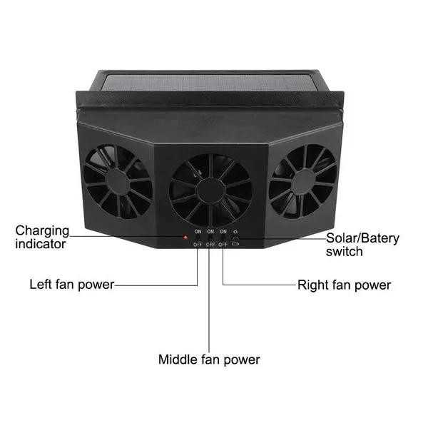 Ventilador de Ventana de Coche con Energía Solar Auto Ventilado Aire Acondicionado Frío 3 Ventiladores Refrigerador Nuevo