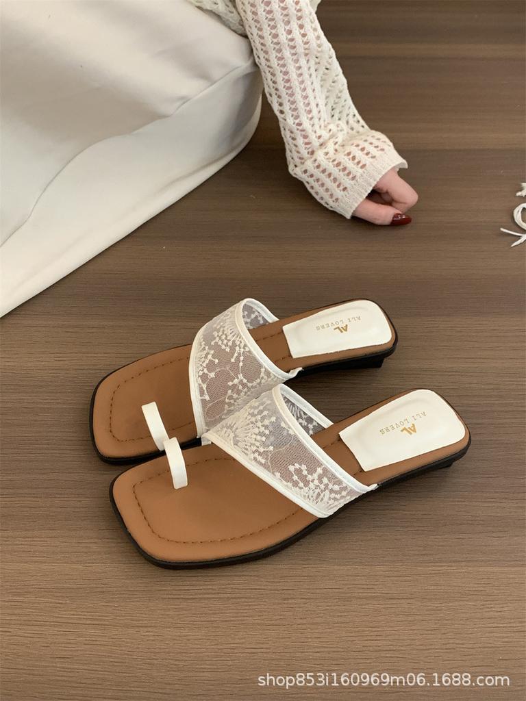 Soft-bottomed Mesh Roman Slippers Women's 2025 Summer New One-word Belt Casual with Skirt Open-toed Cool Slippers Women