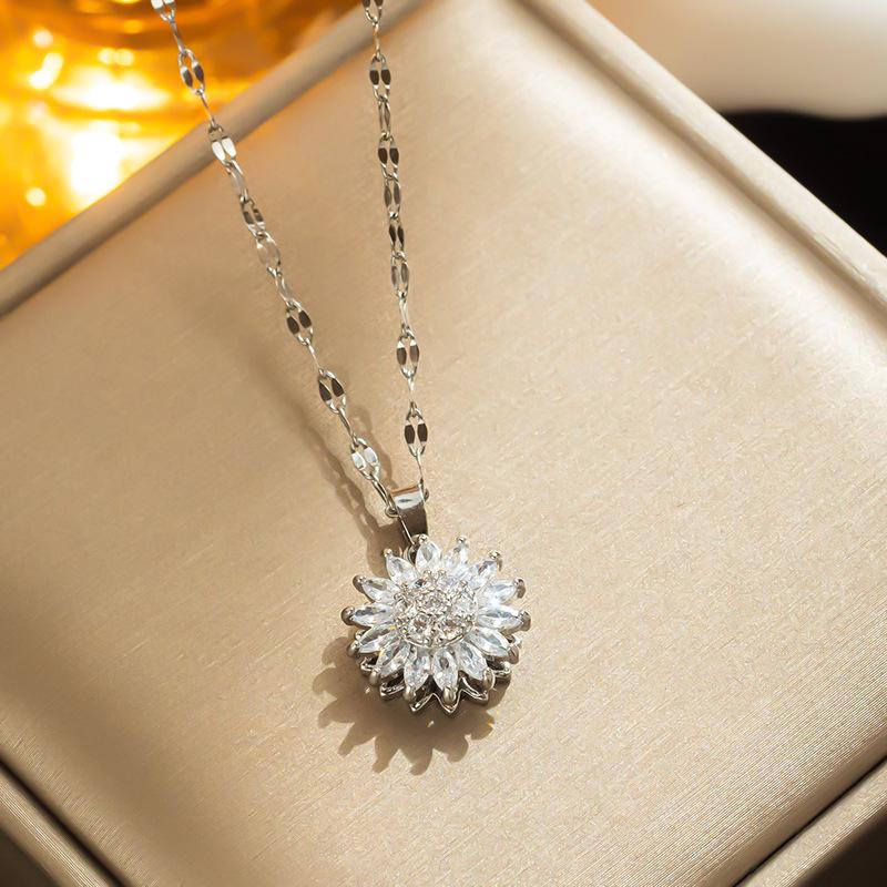 Sunflower Rhinestone Necklace & Rotatable Ring Set for Women