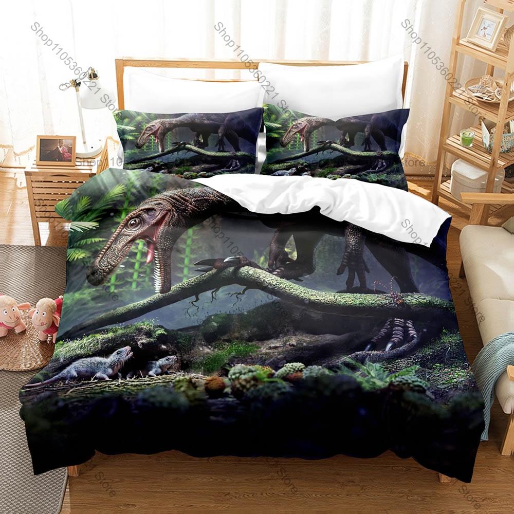 Dinosaur World 3PCS Bedding Set Duvet Cover And Two Pillowcases Microfiber 3D Digital Printed Cartoon Bed Linens Home Decor