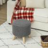 Round Pouf Footstool Stool with Storage Chest Wooden Legs Modern Design Grey