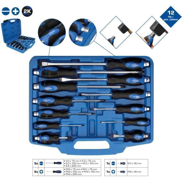 Coffret de tournevis BRILLIANT TOOLS avec embouts à frapper - 12pcs - BT034012