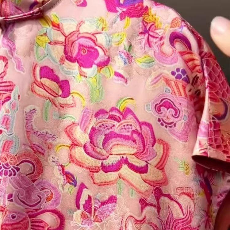 Summer Elderly Versatile Printed Temperament Short Sleeve 2025 Summer Shirt Top