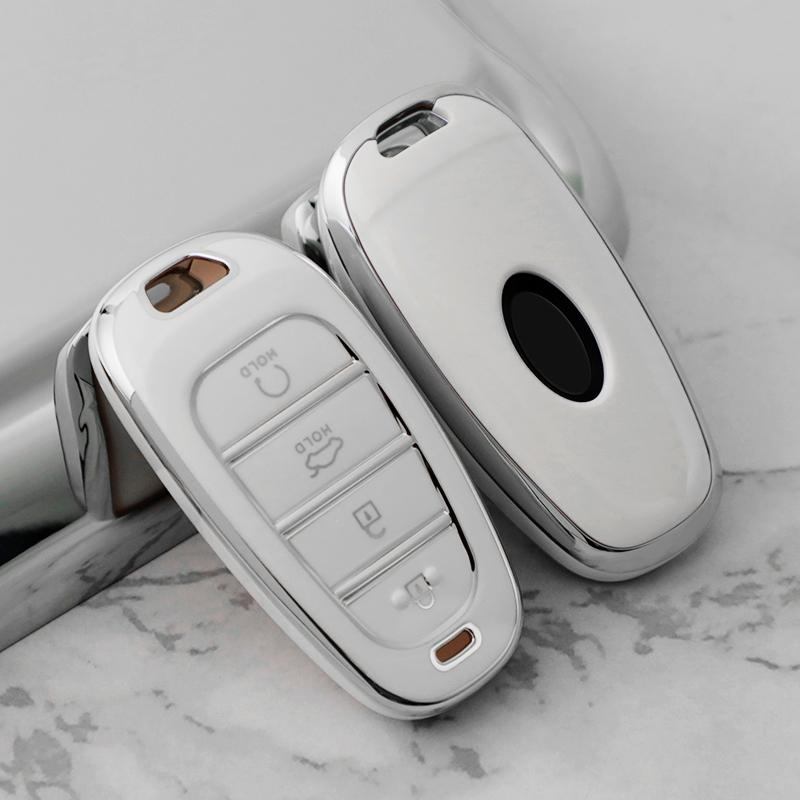 New Silver 6Button Car Key Case Cover for Hyundai Santa Fe Tucson 2022 NEXO NX4 Ioniq 5 Atos Prime Solaris 2021 Auto Accessories
