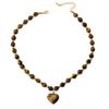 1PC Fashion Maillard Tiger's Eye Necklace Natural Stone Tiger's Eye Stone Love Pendant Necklace Women