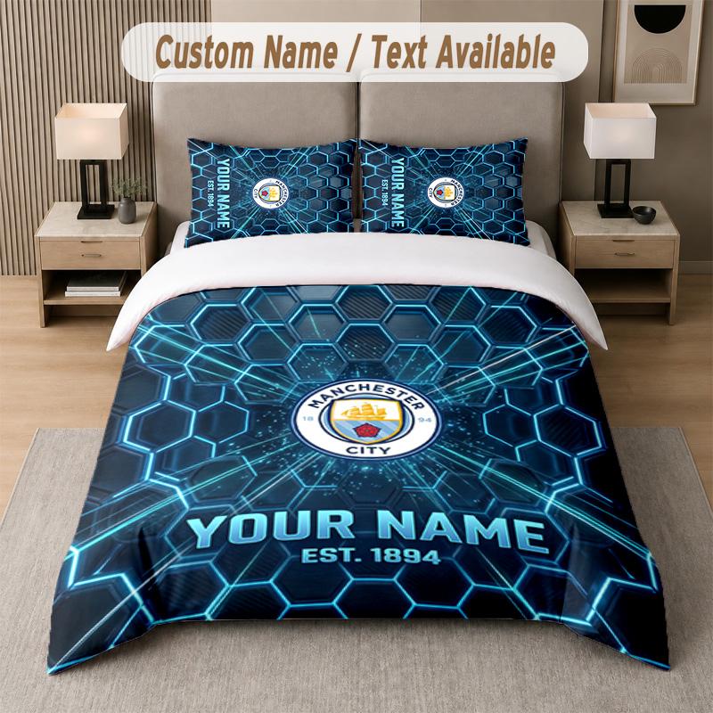 Manchester City Design Bedding Set Custom Text 1 Duvet Cover & 2 Pillow Cases