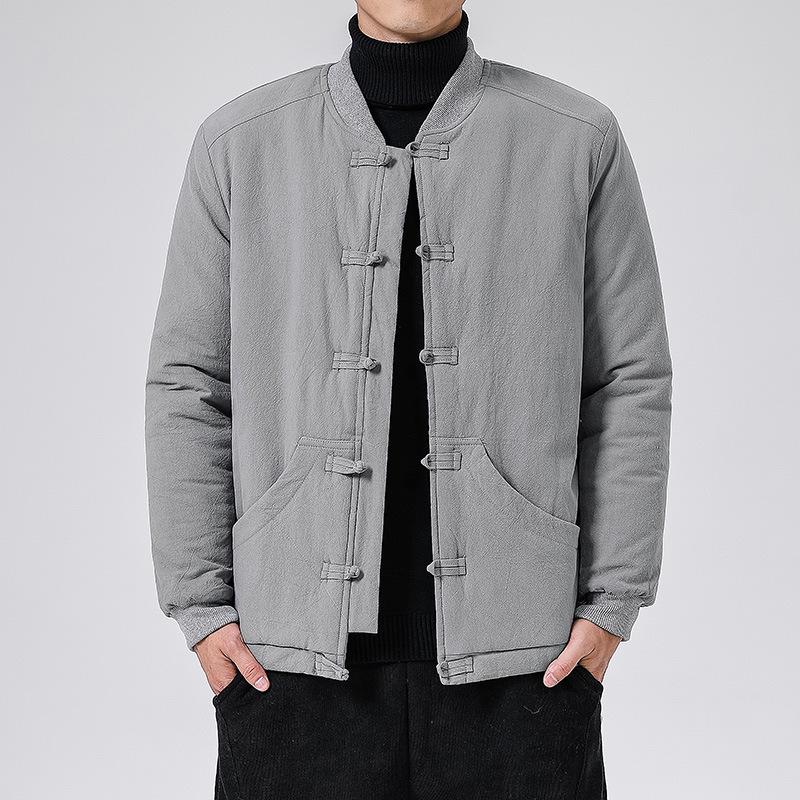 Chinese Style Cotton Coat Men's Jacket Buckle Plus Velvet Thickened Lamb Wool Cotton Clothing Stand Collar Tang Suit Retro Warm Jacket