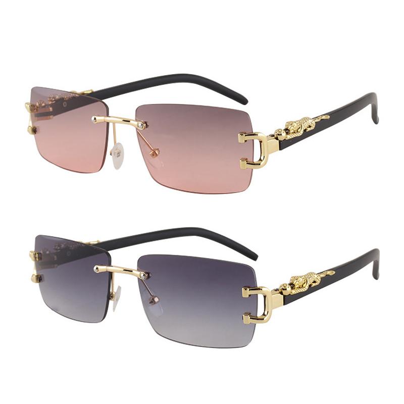 2Pcs/set Fashionable Frameless Sunglasses Women Men Small Rectangular Personalized Sunglasses for Daily Life Vintage Sun Glasses