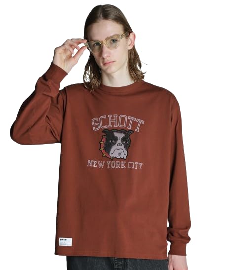 Schott Color Flocky Bulldog Long Sleeve T-Shirt, Men s, Size XL, 050, Brown, 782-4230013