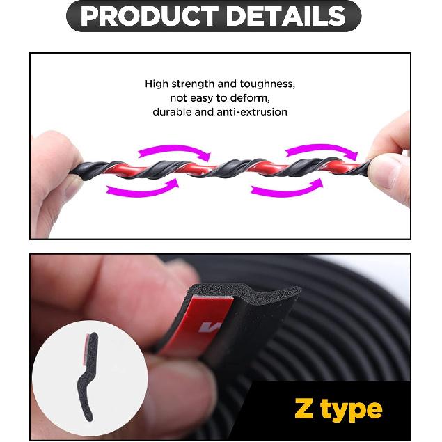 YAKEFLY Z-Shape Automotive Weather Seal, 13Ft Car Windshield & Door Seal, Self-Adhesive Seal Strip