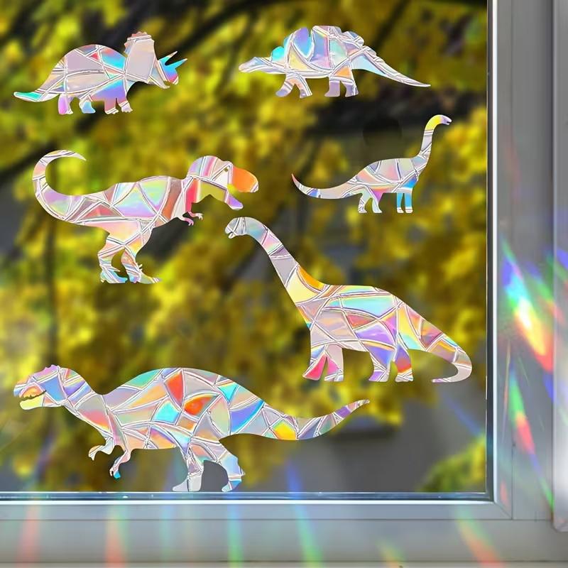 

Rainbow Dinosaur Window Sticker Set, No Glue Required, Made Of Reusable Pvc Material, Perfect For Home Decoration. A