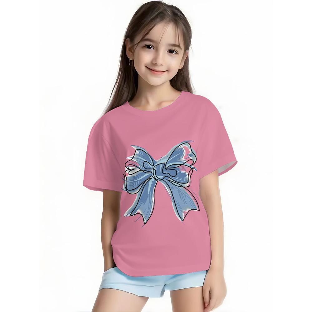 Girls summer short-sleeved T-shirt - casual round neck top, cute print summer style 100