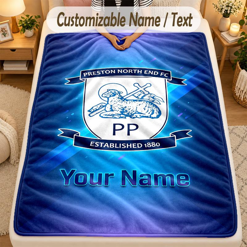 Flannel BlanketPreston North End Custom Name Text Personalized Soft Warm Throw Blanket Home Decor Gift