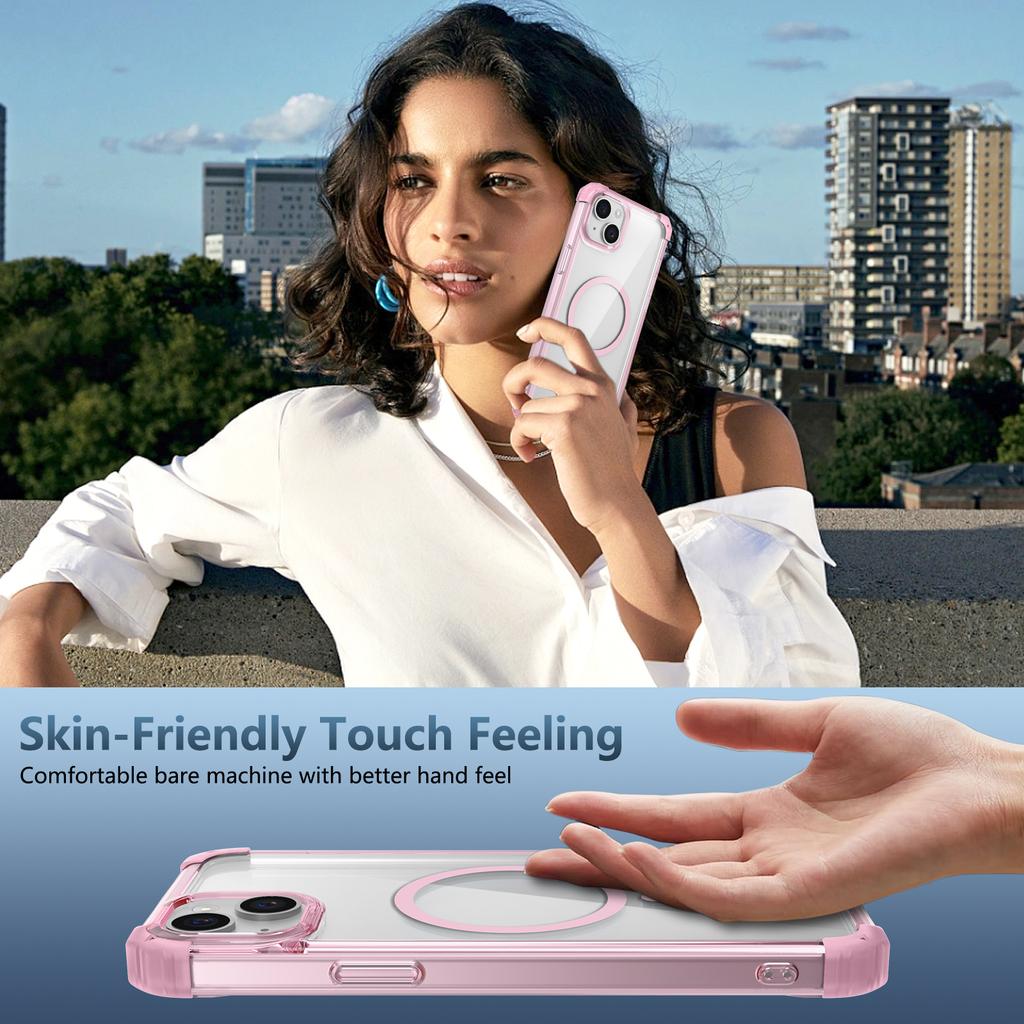 For iPhone 13/14 Magnetic Case TPU+PC Clear Back Phone Cover Reinforced Drop Protection