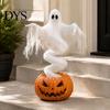 Spooky Ghost Pumpkin Lamps Halloween Swirling Yard Lamp, Lighted Path Pathway Markers Statue, Warm LED Outdoor Decoration for Porch Garden Lawn Resin
