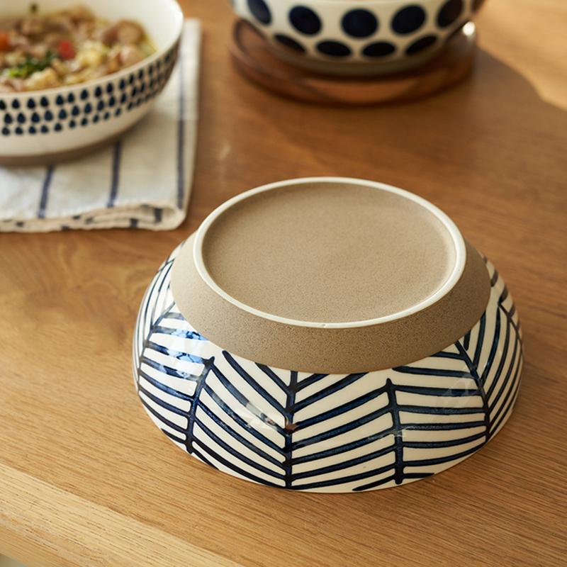 8 Zoll Keramik Große Ramen Schüssel Rot Blau Punkt Suppen Salatschüssel Porzellan Japanische Nudelschüssel Mikrowellengeeignet